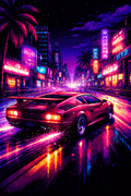 Retro Car Night Pixel Art