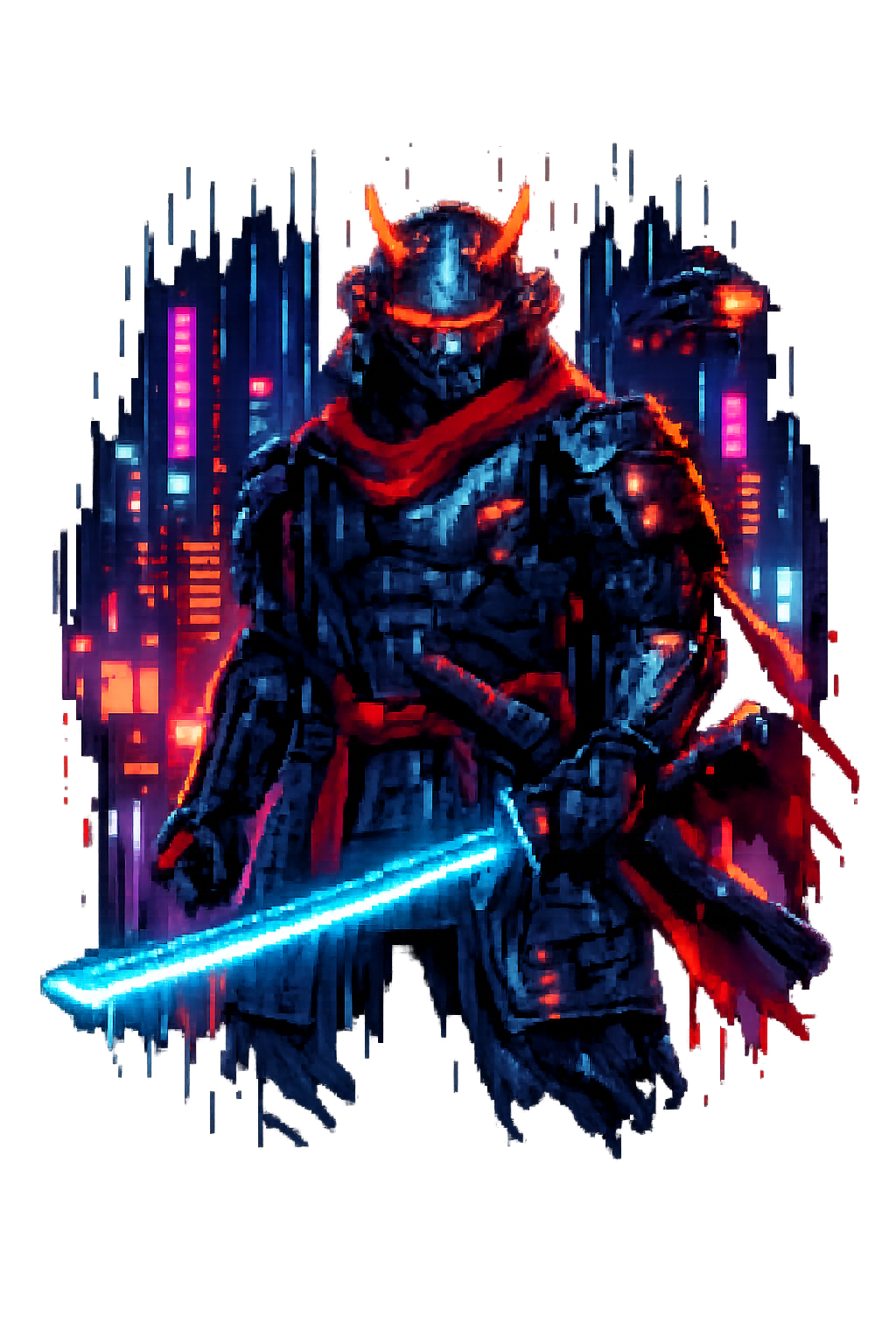 FORFAIT À VIE  - Cyberpunk Samurai Pixel Art